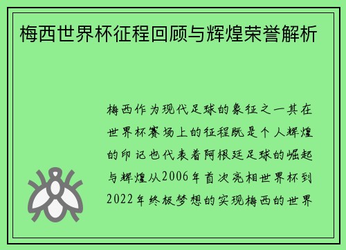 梅西世界杯征程回顾与辉煌荣誉解析