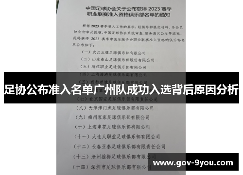 足协公布准入名单广州队成功入选背后原因分析